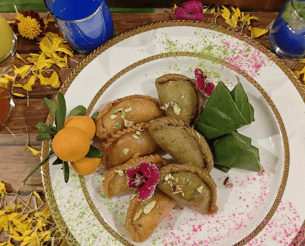 Sweet Splash Gujiya
 - Top Colorful Holi 2025 Recipes - - by Chef Ashu Chugh, Executive Chef, Jaypee Greens Golf Resort, Greater Noida