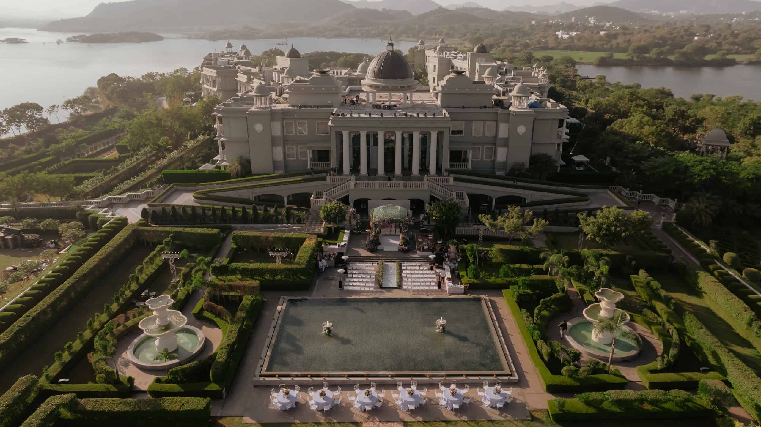 Hilltop weddings are ideal for couples who want a royal, vintage, or bohemian aesthetic. Image courtesy: Reet Entertainment Pvt Ltd Indian wedding theme