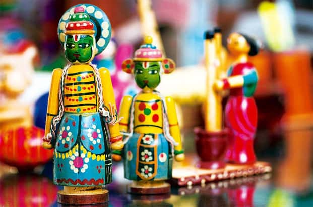 Vibrant wooden lacquered toys, a timeless craft from Channapatna, Karnataka, celebrating the artistry of Indian handicrafts. Courtesy: Handicrafts of India