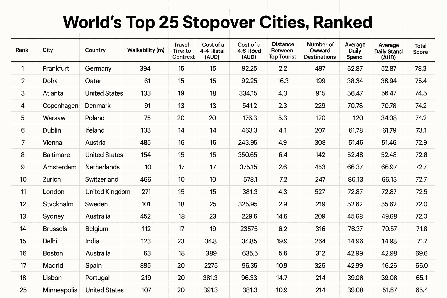 Top 25 Stopover Cities for 2025 ranked by AllClear