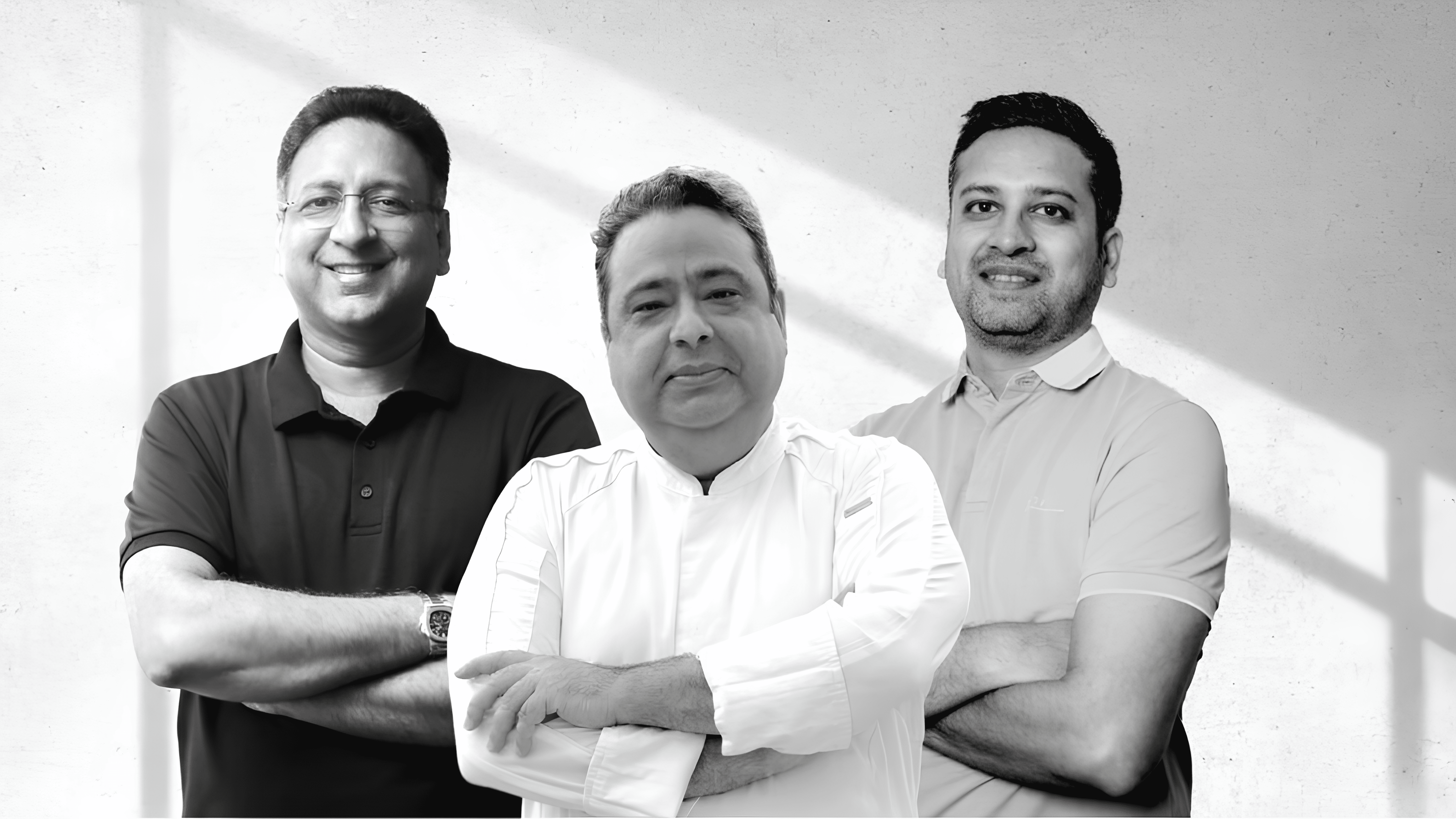 Chef Manish Mehrotra with Co-Founders Amit Khanna and Binny Bansal at the launch of Manish Mehrotra Culinary Arts (MMCA) in New Delhi