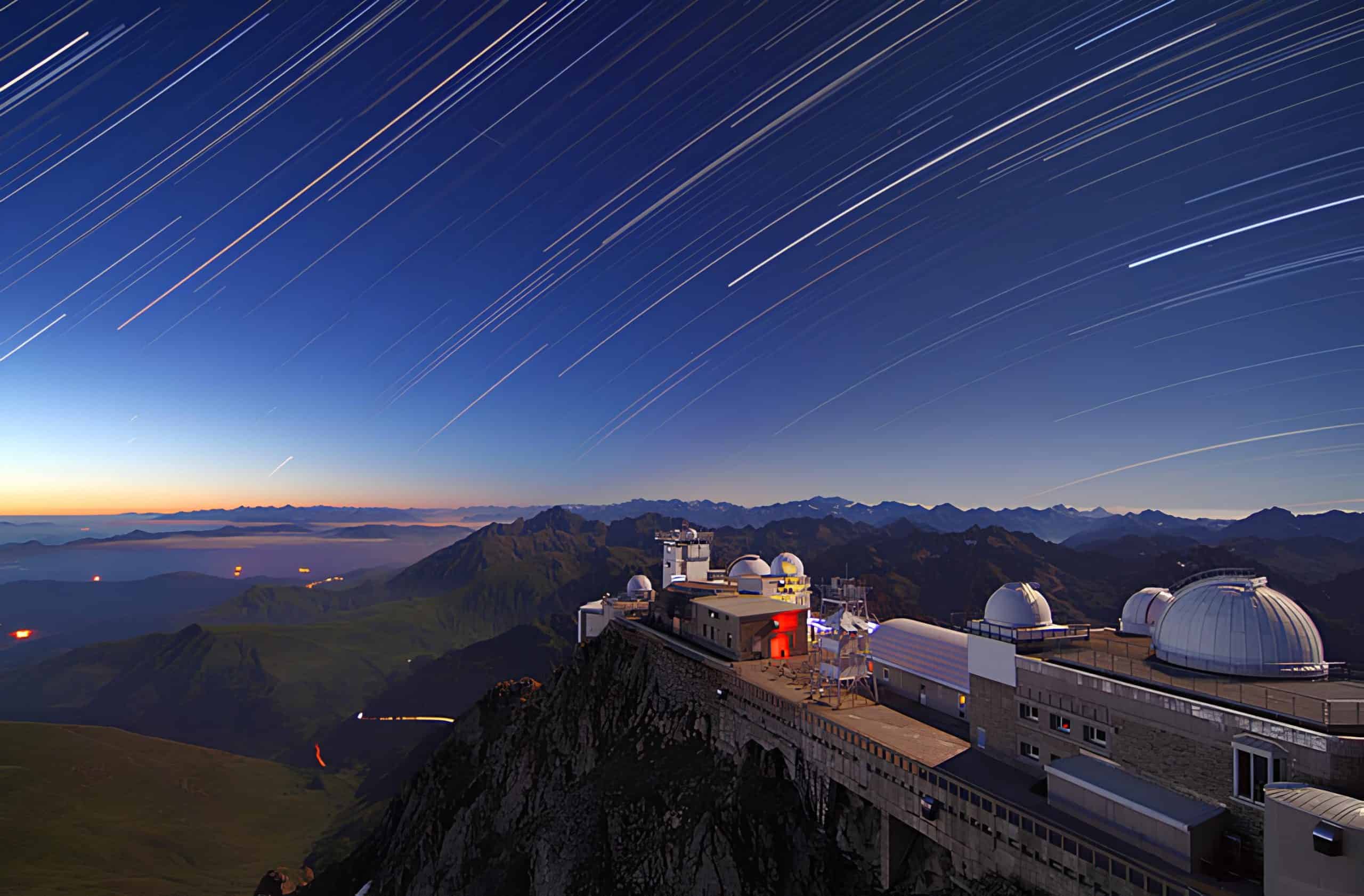 Star trails over Pic du Midi Observatory in the French Pyrénées mountains. Courtesy: Paul Compère, Dark Sky International